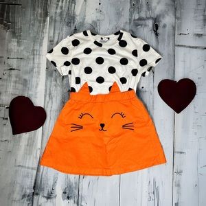 Kids Polka dot tee with kitty skirt set